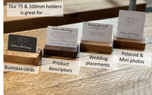 Load image into Gallery viewer, Natural hardwood stands; card holder, photo holder, business card stand menu holder, wedding sign display
