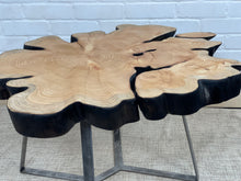 Load image into Gallery viewer, Live edge slice coffee table - Shou-sugi-ban - modern - industrial - natural
